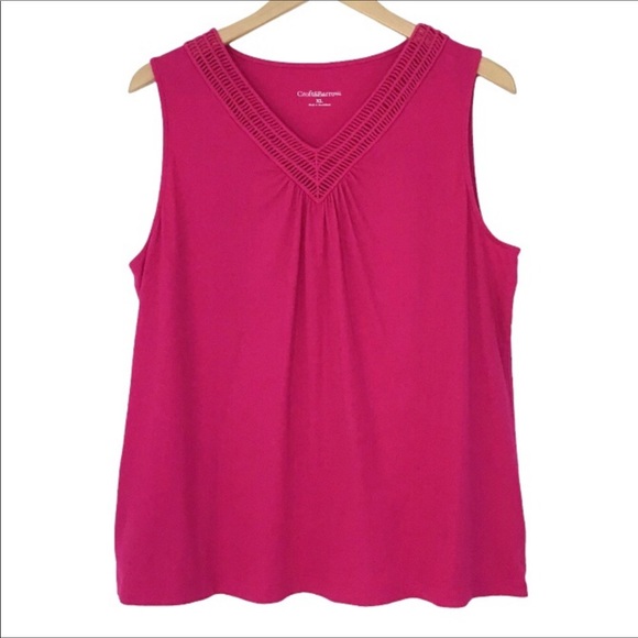 croft & barrow Tops - Croft & Barrow Pink Sleeveless Tank Top Size XL Crochet Trim V-Neck Cotton
